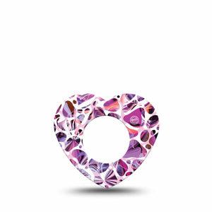 ExpressionMed Purple Pebbles Freestyle Libre 2 and Libre 2 Plus Heart Shape Tape, Abbott Lingo, Single Tape Shiny Stones, Adhesive Patch CGM Design
