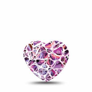 ExpressionMed Purple Pebbles Freestyle Libre 2 and Libre 2 Plus Heart Shape Tape, Abbott Lingo, Single Tape and Single Sticker Shimmering Stones, Adhesive Patch CGM Design
