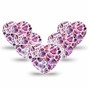 ExpressionMed Purple Pebbles Freestyle Libre 2 and Libre 2 Plus Heart Shape Tape, Abbott Lingo, 5-Pack Tape and 5-Pack Sticker Shiny Stones, Adhesive Patch CGM Design