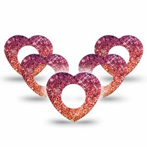 ExpressionMed Glittering Fall Ombre Freestyle Libre 2 and Libre 2 Plus Heart Shape Tape, Abbott Lingo,  5-Pack Tape Sparkling Leaves, Adhesive Patch CGM Design