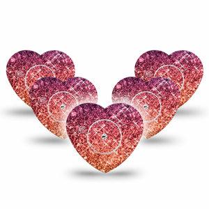 ExpressionMed Glittering Fall Ombre Freestyle Libre 2 and Libre 2 Plus Heart Shape Tape, Abbott Lingo,  5-Pack Tape and 5-Pack Sticker Luminous Gradient, Adhesive Patch CGM Design