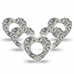 ExpressionMed Black Lace Freestyle Libre 2 and Libre 2 Plus Heart Shape Tape, Abbott Lingo,  5-Pack Tape Chic Fabric, Adhesive Patch CGM Design