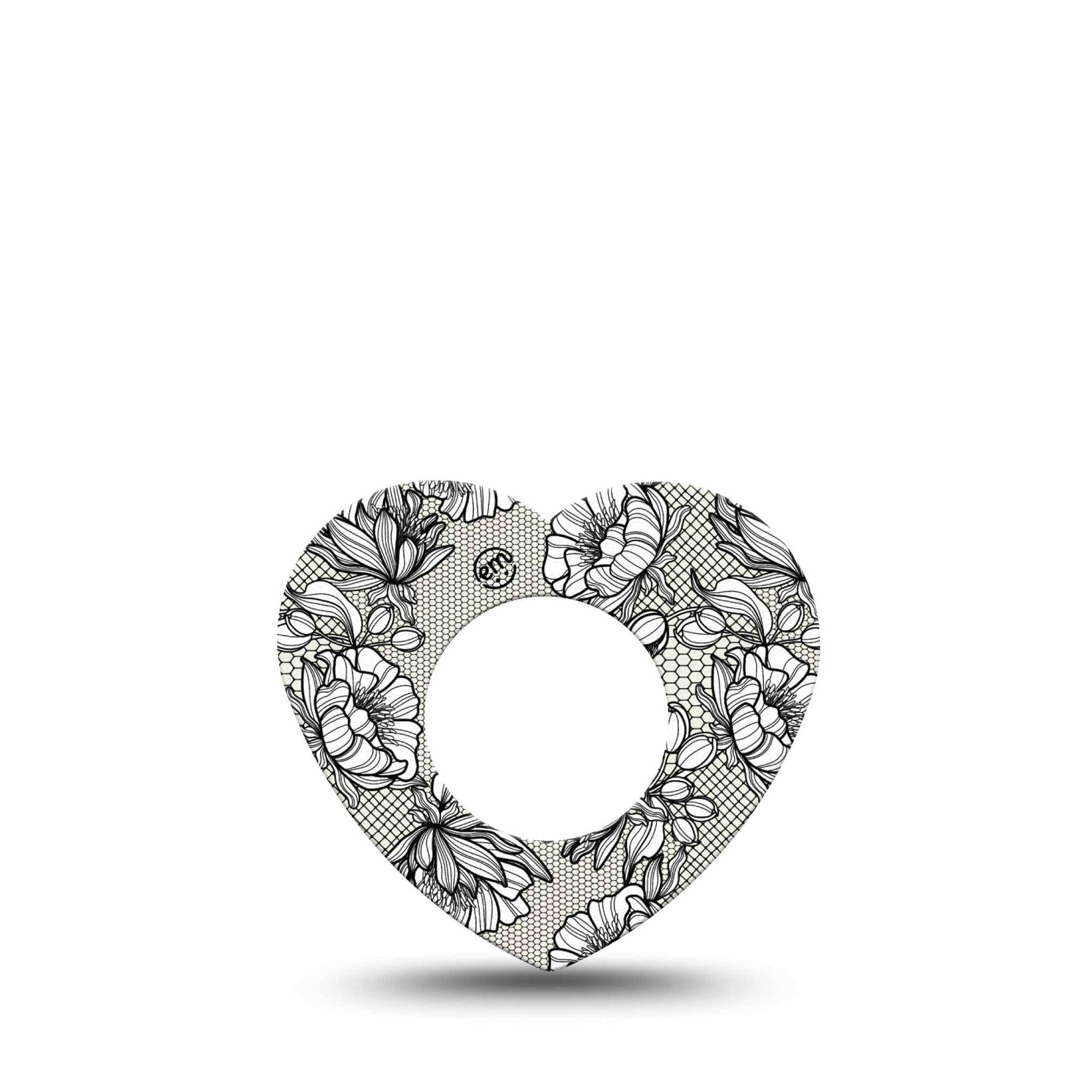 ExpressionMed Black Lace Freestyle Libre 2 and Libre 2 Plus Heart Shape Tape, Abbott Lingo,  Single Tape Lace Texture, Adhesive Patch CGM Design