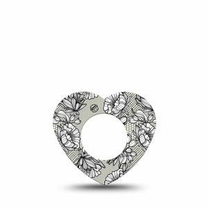 ExpressionMed Black Lace Freestyle Libre 2 and Libre 2 Plus Heart Shape Tape, Abbott Lingo,  Single Tape Lace Texture, Adhesive Patch CGM Design