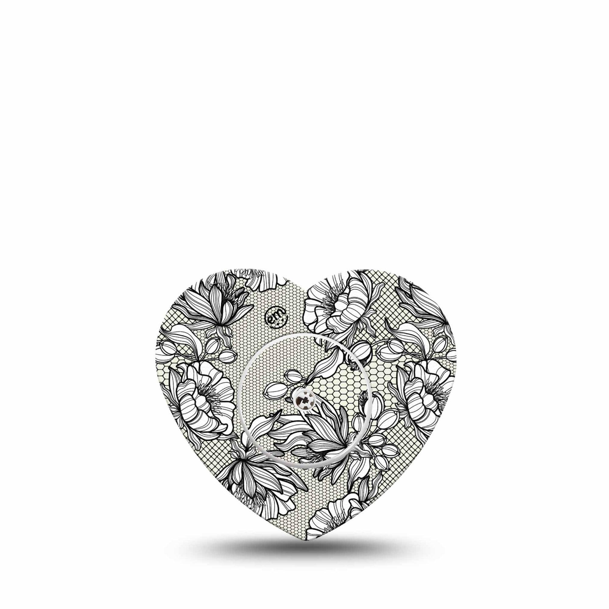 ExpressionMed Black Lace Freestyle Libre 2 and Libre 2 Plus Heart Shape Tape, Abbott Lingo,  Single Tape and Single Sticker Timeless Elegance, Adhesive Patch CGM Design