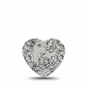 ExpressionMed Black Lace Freestyle Libre 2 and Libre 2 Plus Heart Shape Tape, Abbott Lingo,  Single Tape and Single Sticker Timeless Elegance, Adhesive Patch CGM Design