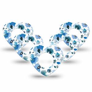 ExpressionMed Sapphire Petals Freestyle Libre 2 Heart Shape Tape, Abbott Lingo, 5-Pack Sky blue flower design Adhesive Patch CGM Design