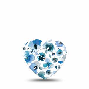 ExpressionMed Sapphire Petals Freestyle Libre 2 Heart Shape Tape, Abbott Lingo, Single Tape and Single Sticker Cobalt flower design Adhesive Patch CGM Design