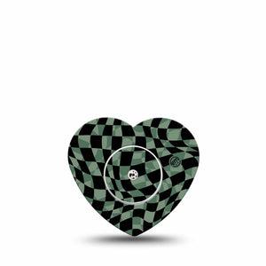 ExpressionMed Green & Black Checkerboard Freestyle Libre 2 Heart Shape Tape, Abbott Lingo,  Single Tape Green & Black Adhesive Patch CGM Design with center sticker