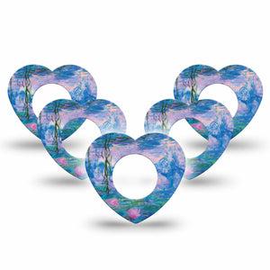 ExpressionMed Monet Water Lilies Freestyle Libre 2 and Libre 2 Plus Heart Shape Tape, Abbott Lingo, 5-Pack Tape Colorful Blossoms, Fixing Ring Tape CGM Design