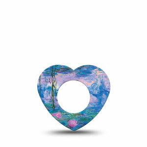 ExpressionMed Monet Water Lilies Freestyle Libre 2 and Libre 2 Plus Heart Shape Tape, Abbott Lingo, Single Tape Water Lilies, Fixing Ring Tape CGM Design