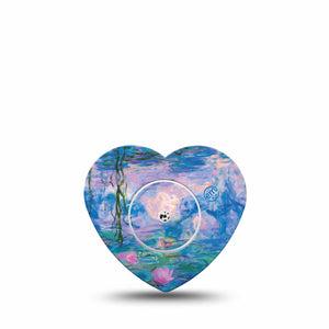 ExpressionMed Monet Water Lilies Freestyle Libre 2 and Libre 2 Plus Heart Shape Tape, Abbott Lingo, Single Tape and Single Sticker Lilies Artwork, Fixing Ring Tape CGM Design