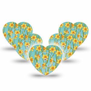 ExpressionMed Daffodils Freestyle Libre 2 Heart Shape 5-Pack  Overlay Patch CGM Design, Abbott Lingo with Center Stickers