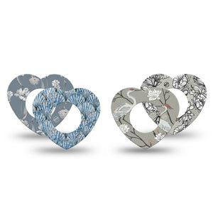 ExpressionMed Graceful Shores Freestyle Libre, Libre 2 Plus, and Abbott Lingo Heart, 4-Pack Tape, Icy blue and gray Decorative Patch for CGM