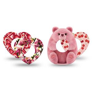 ExpressionMed Bear Hugs Freestyle Libre, Libre 2 Plus, and Abbott Lingo Heart, 4-Pack Tape, Pinks and reds Decorative Patch for CGM