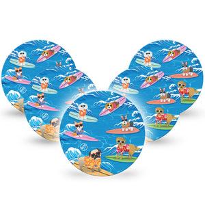 ExpressionMed Surfing Dogs Libre 2 Overpatch 5-Pack, Surfboard Riding Dogs Themed, CGM Adhesive Tape Design