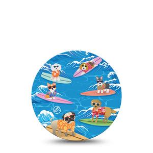 ExpressionMed Surfing Dogs Libre 2 Overpatch, Single, Cool Surfing Dogs Inspired, CGM Plaster Tape Design
