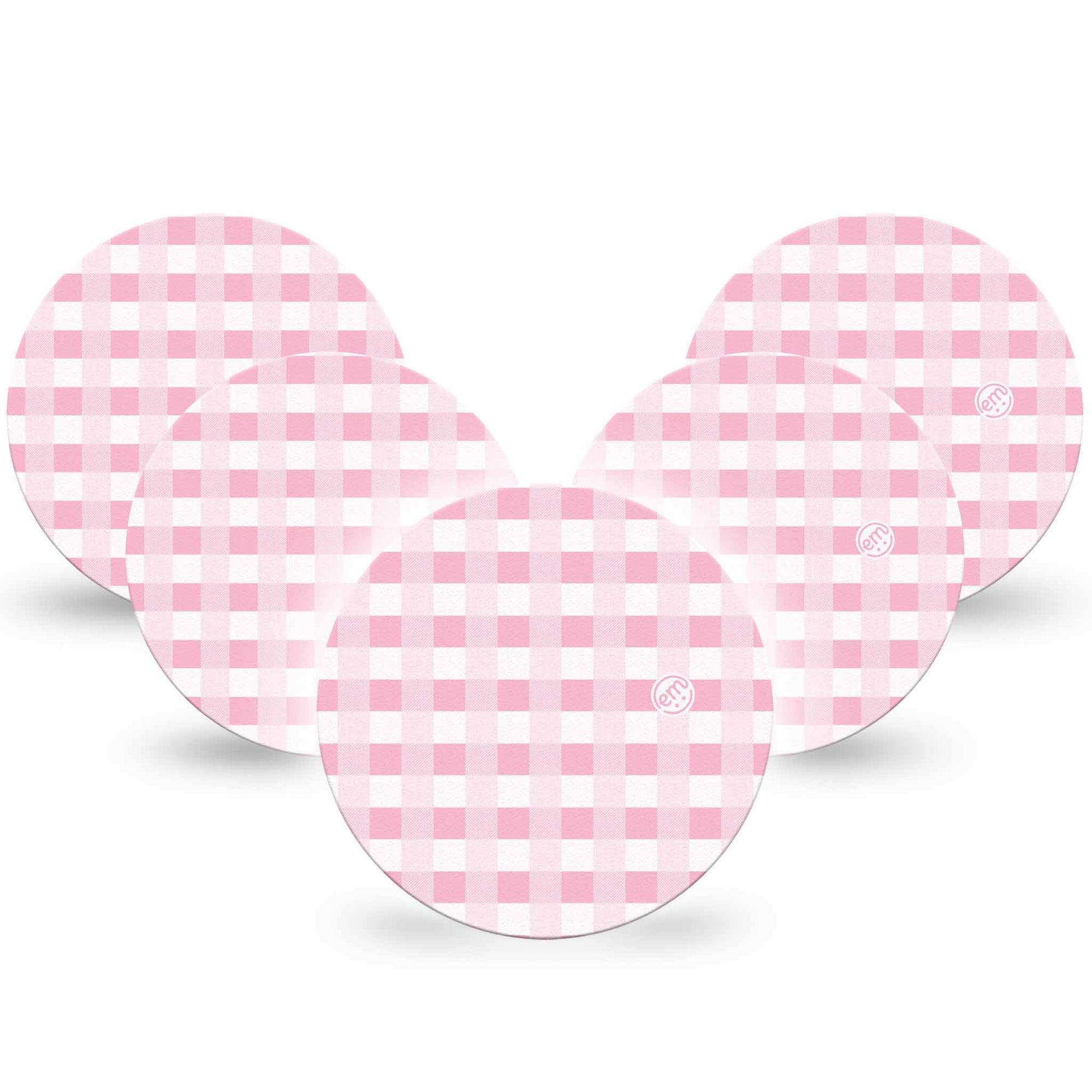 ExpressionMed Pink Gingham Dexcom G7 Overpatch, 5-Pack, Plaid Fabric Themed, CGM Overlay Tape Design, Dexcom Stelo