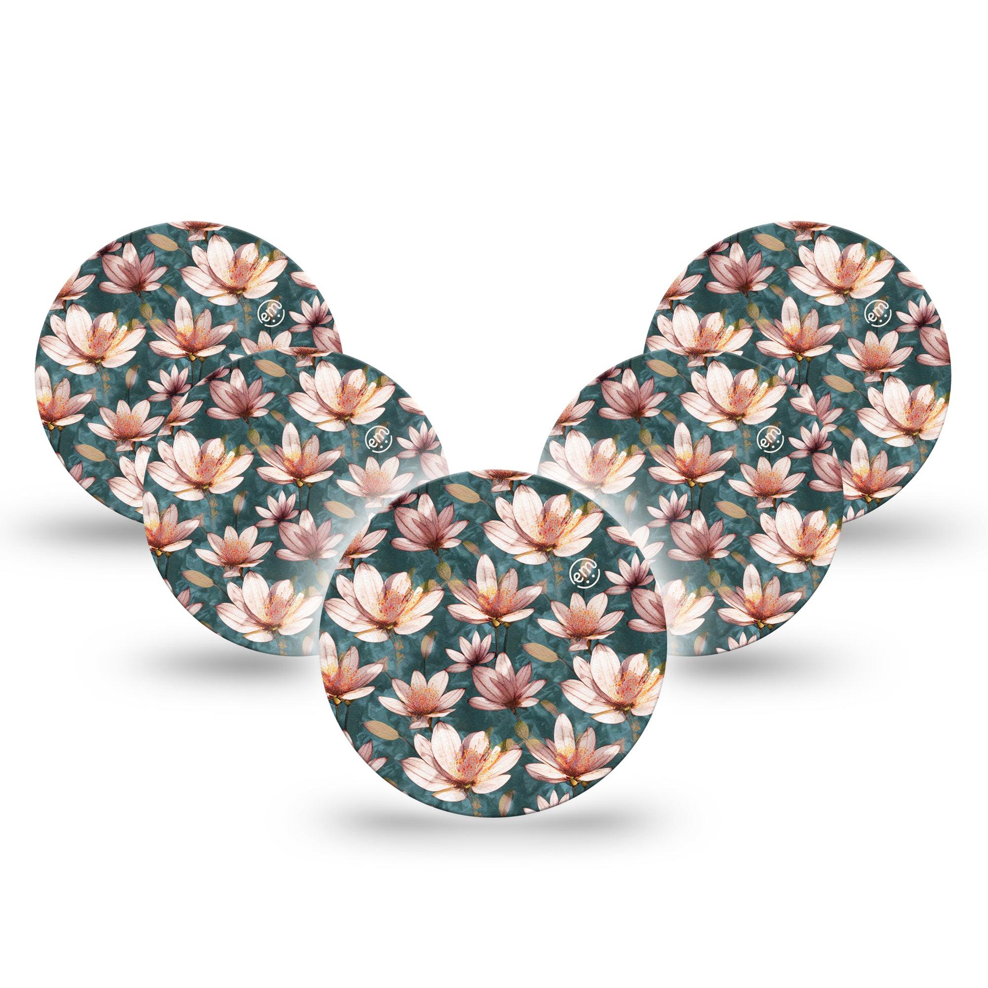 ExpressionMed Magnolia Libre 3 Overpatch, 5-Pack, Blooming Petals Themed, CGM Adhesive Tape Design