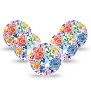 Stylised Floral Libre 3 Overpatch, 5-Pack, Bunch Of Florals Inspired, CGM Plaster Tape Design