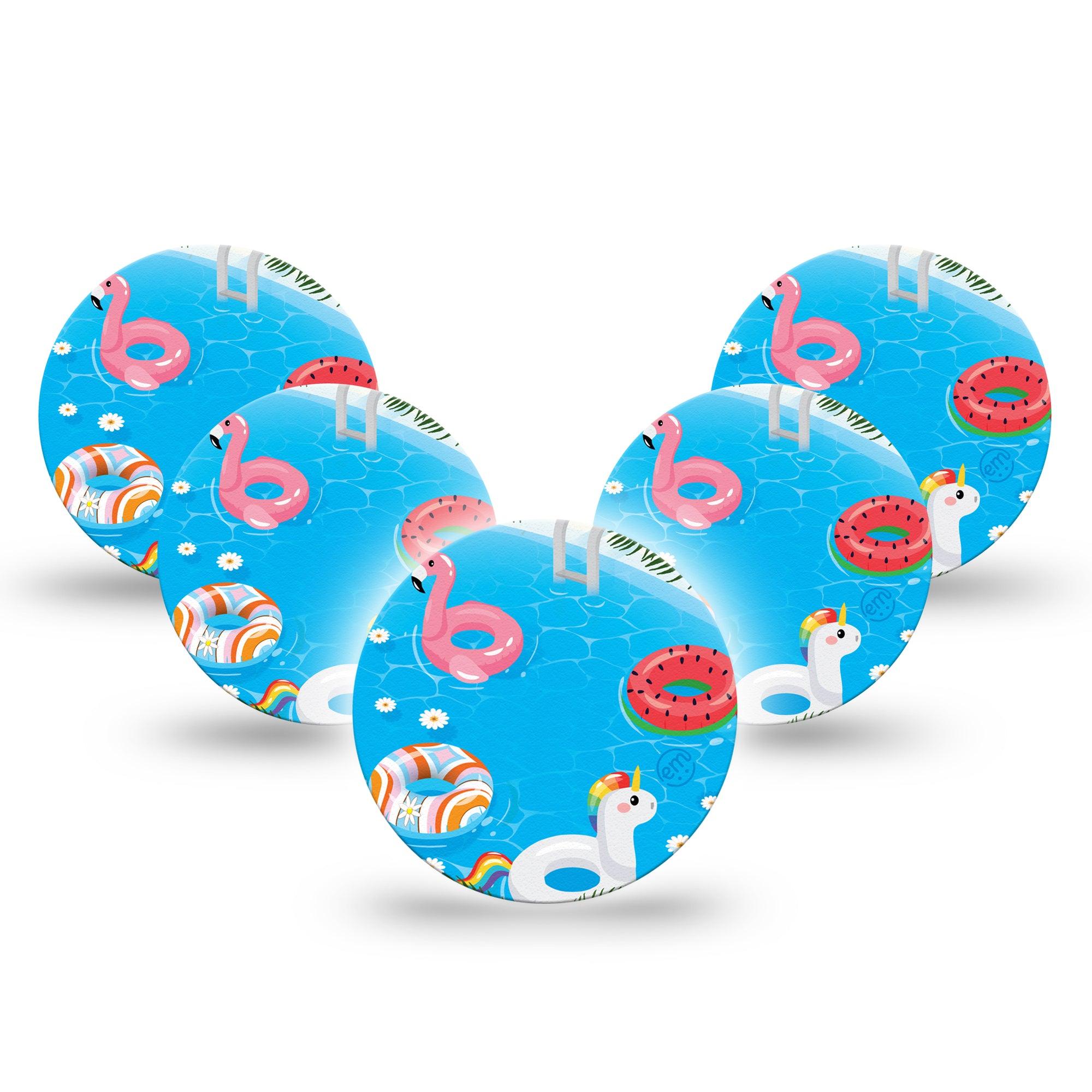 ExpressionMed Summer Pool Libre 3 Overapatch, 5-Pack, Pool Floaters Themed, CGM Plaster Tape Design