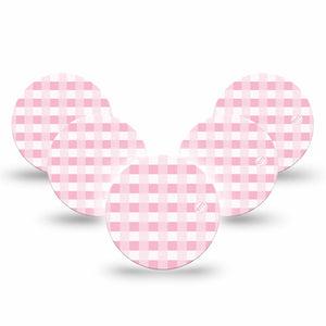 ExpressionMed Pink Gingham Libre 3 Overpatch, 5-Pack, Light Pink Tartan Themed, CGM Overlay Tape Design