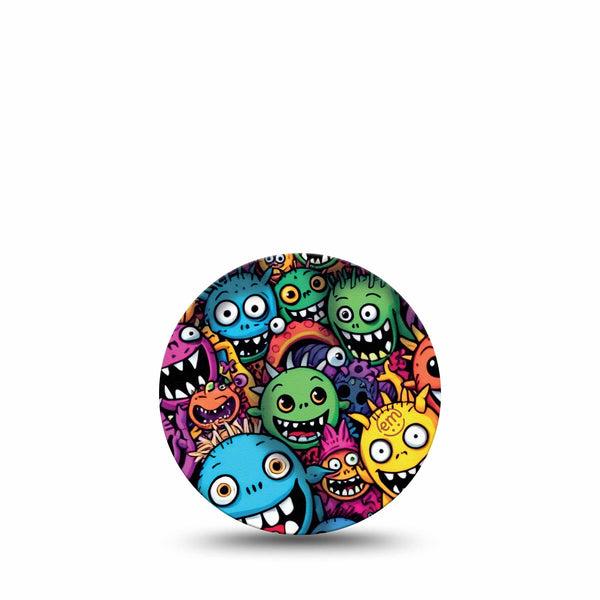 ExpressionMed Funky Monsters Freestyle Libre 3 and Libre 3 Plus Overpatch Single Tape Cool Vivid Monsters, Adhesive Patch CGM Design