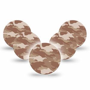 ExpressionMed Desert Camo Libre 3 Overpatch, 5-Pack, Desert Brown Camouflage Inspired, CGM Adhesive Tape Design
