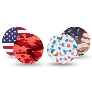 Americana Variety Pack Libre 3 Overpatch, 4-Pack, Camouflage And Popsicles Inspired, CGM Plaster Tape Design