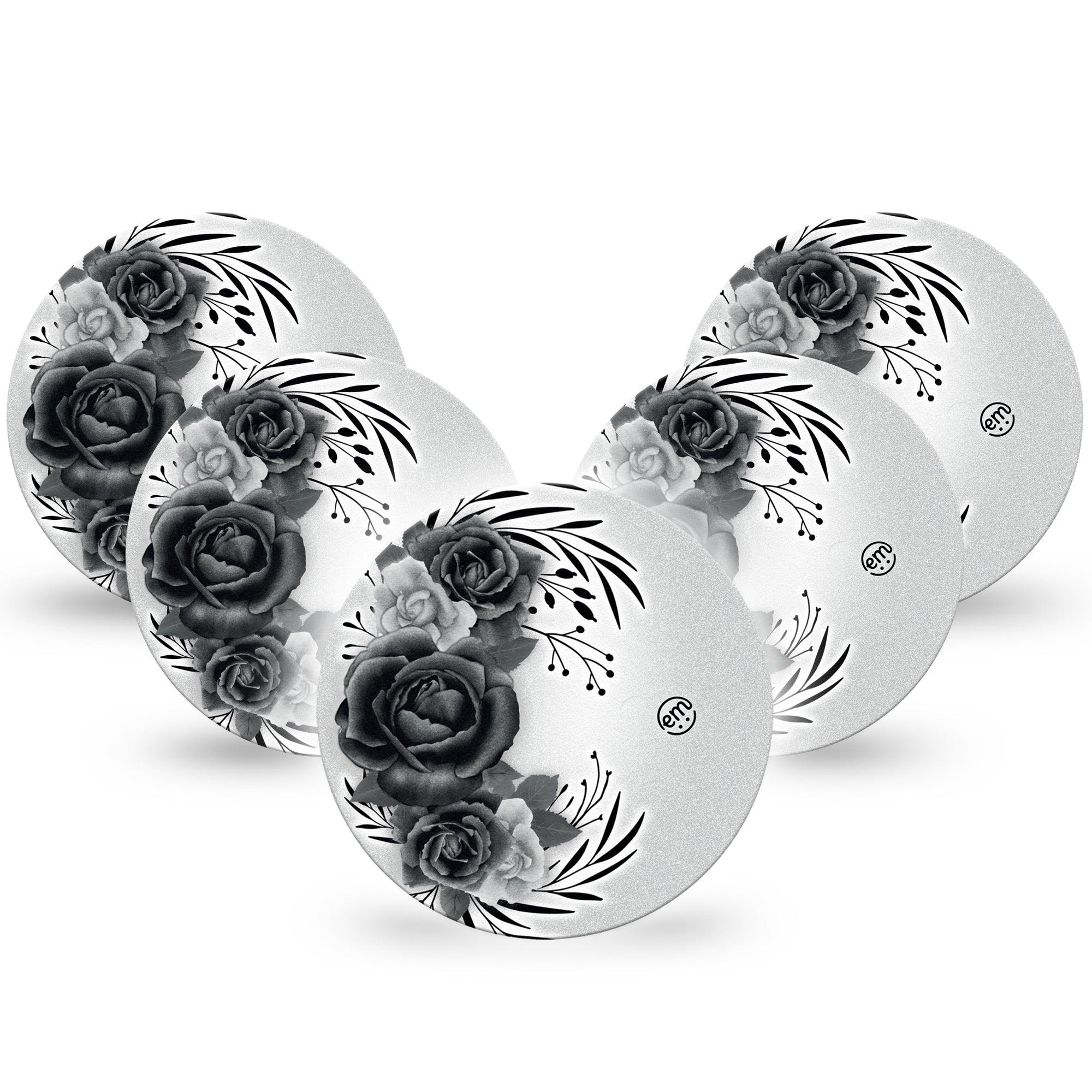 ExpressionMed Tattoo Rose Libre 2 Overpatch, 5-Pack, Black Roses Artwork Themed, CGM Plaster Tape Design