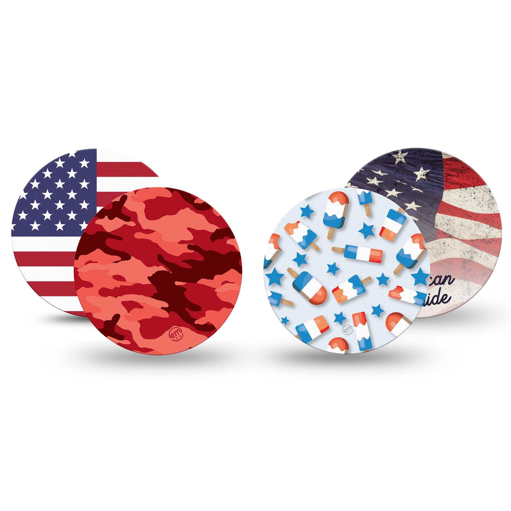 Americana Variety Pack Libre Overpatch, 4-Pack, Flag And Camouflage Inspired. CGM Adhesive Tape Design 