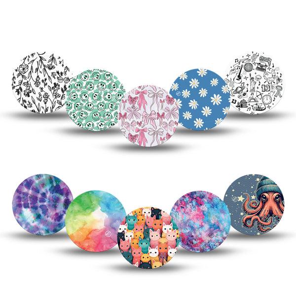 ExpressionMed Girls Holiday Gift Set Freestyle Libre, Libre 2 Plus, and Abbott Lingo OverPatch, 10-Pack Tape, Bright Blossoms & Sweet Colors Fixing Ring Tape for Continuous Glucose Monitor
