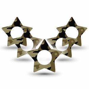 ExpressionMed Camo Freestyle Libre 2 and Libre 2 Plus Star Shape Tape, Abbott Lingo, 5-Pack Tape Tactical Gray Plaster CGM Design