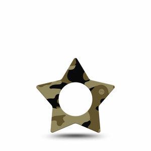 ExpressionMed Camo Freestyle Libre 2 and Libre 2 Plus Star Shape Tape, Abbott Lingo, Single Tape Military Camo Plaster CGM Design