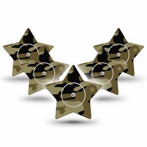 ExpressionMed Camo Freestyle Libre 2 and Libre 2 Plus Star Shape Tape, Abbott Lingo, 5-Pack Tape and 5-Pack Sticker Combat Gray Plaster CGM Design