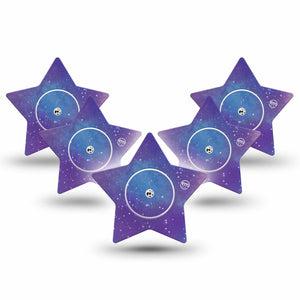 ExpressionMed Galaxy Freestyle Libre 2 and Libre 2 Plus Star Shape Tape, Abbott Lingo, 5-Pack Tape and 5-Pack Sticker Galactic Wonders Plaster CGM Design