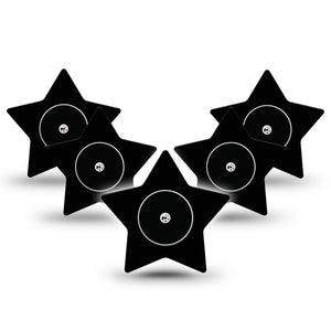 Black Libre Star Tape 5-Pack Tape amd 5-Pack Sticker classic black cgm plaster design, Abbott Lingo