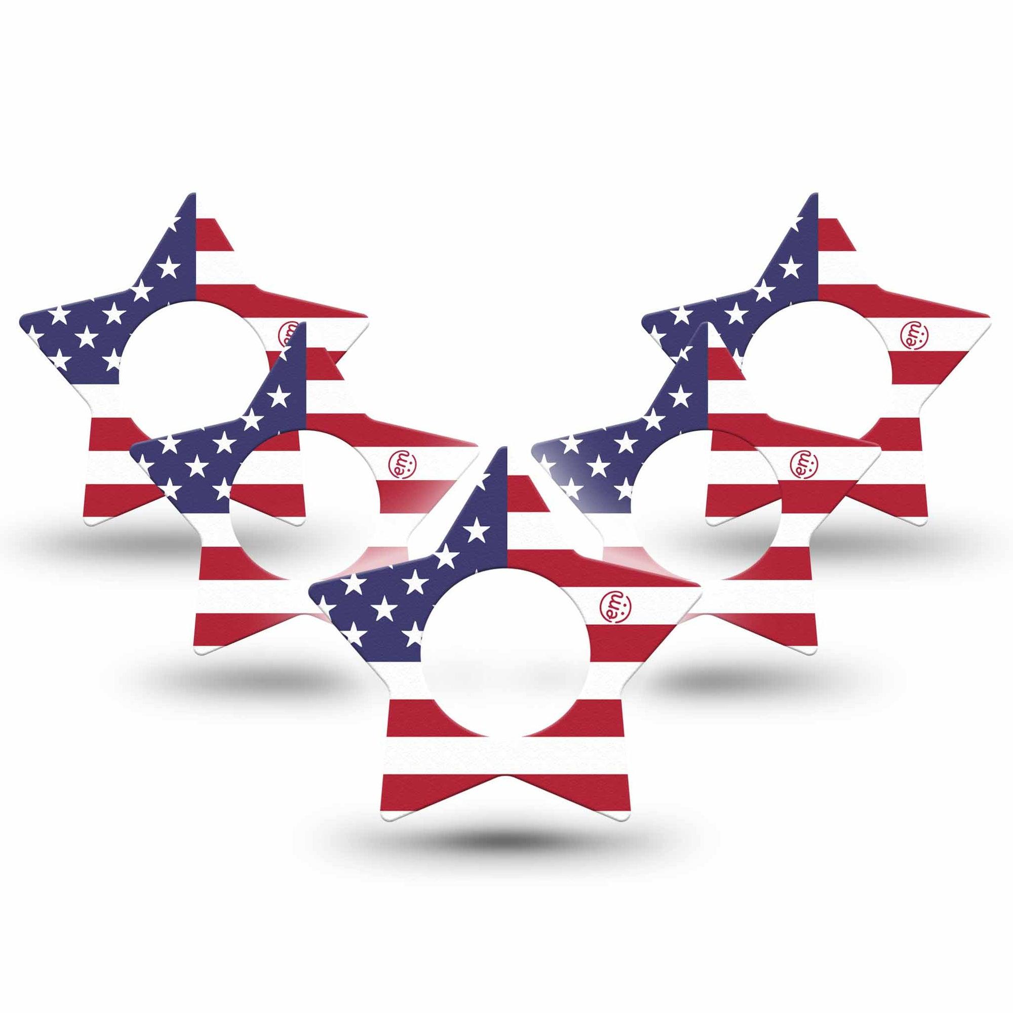 ExpressionMed U.S. Flag Freestyle Libre 2 and Libre 2 Plus Star Shape Tape, Abbott Lingo, 5-Pack Tape Starred Banner, Adhesive Tape CGM Design