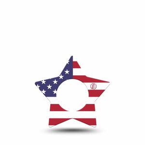 ExpressionMed U.S. Flag Freestyle Libre 2 and Libre 2 Plus Star Shape Tape, Abbott Lingo,  Single Tape USA Emblem, Adhesive Tape CGM Design