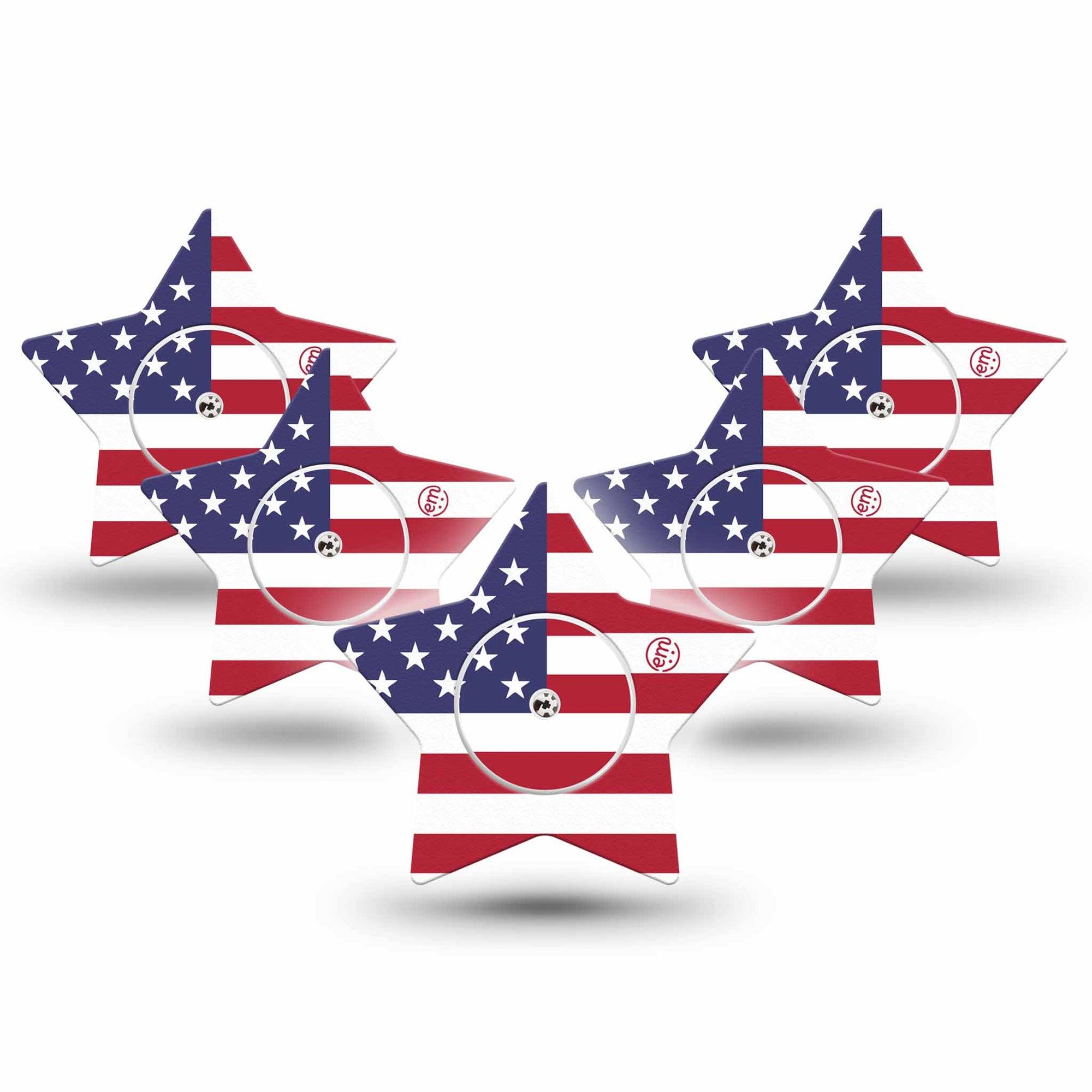 ExpressionMed U.S. Flag Freestyle Libre 2 and Libre 2 Plus Star Shape Tape, Abbott Lingo,  5-Pack Tape and  5-Pack Sticker USA Emblem, Adhesive Tape CGM Design