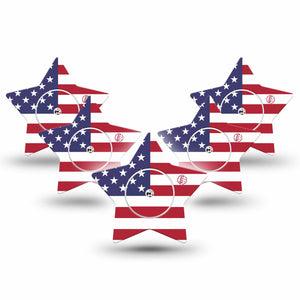 ExpressionMed U.S. Flag Freestyle Libre 2 and Libre 2 Plus Star Shape Tape, Abbott Lingo,  5-Pack Tape and  5-Pack Sticker USA Emblem, Adhesive Tape CGM Design