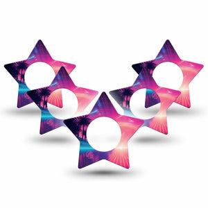 ExpressionMed Neon Synthwave Freestyle Libre 2 and Libre 2 Plus Star Shape Tape, Abbott Lingo,  5-Pack Tape Futuristic Glow, Adhesive Tape CGM Design