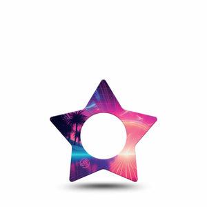 ExpressionMed Neon Synthwave Freestyle Libre 2 and Libre 2 Plus Star Shape Tape, Abbott Lingo, Single Tape Neon Horizon, Adhesive Tape CGM Design