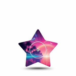 ExpressionMed Neon Synthwave Freestyle Libre 2 and Libre 2 Plus Star Shape Tape, Abbott Lingo, Single Tape and Single Sticker Neon Horizon, Adhesive Tape CGM Design