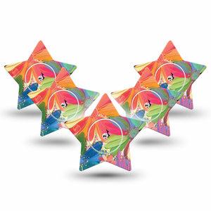 ExpressionMed Flower Song Freestyle Libre 2 Star Shape 5-Pack Exclusive Etta Vee Art Plaster CGM Design, Abbott Lingo with center stickers
