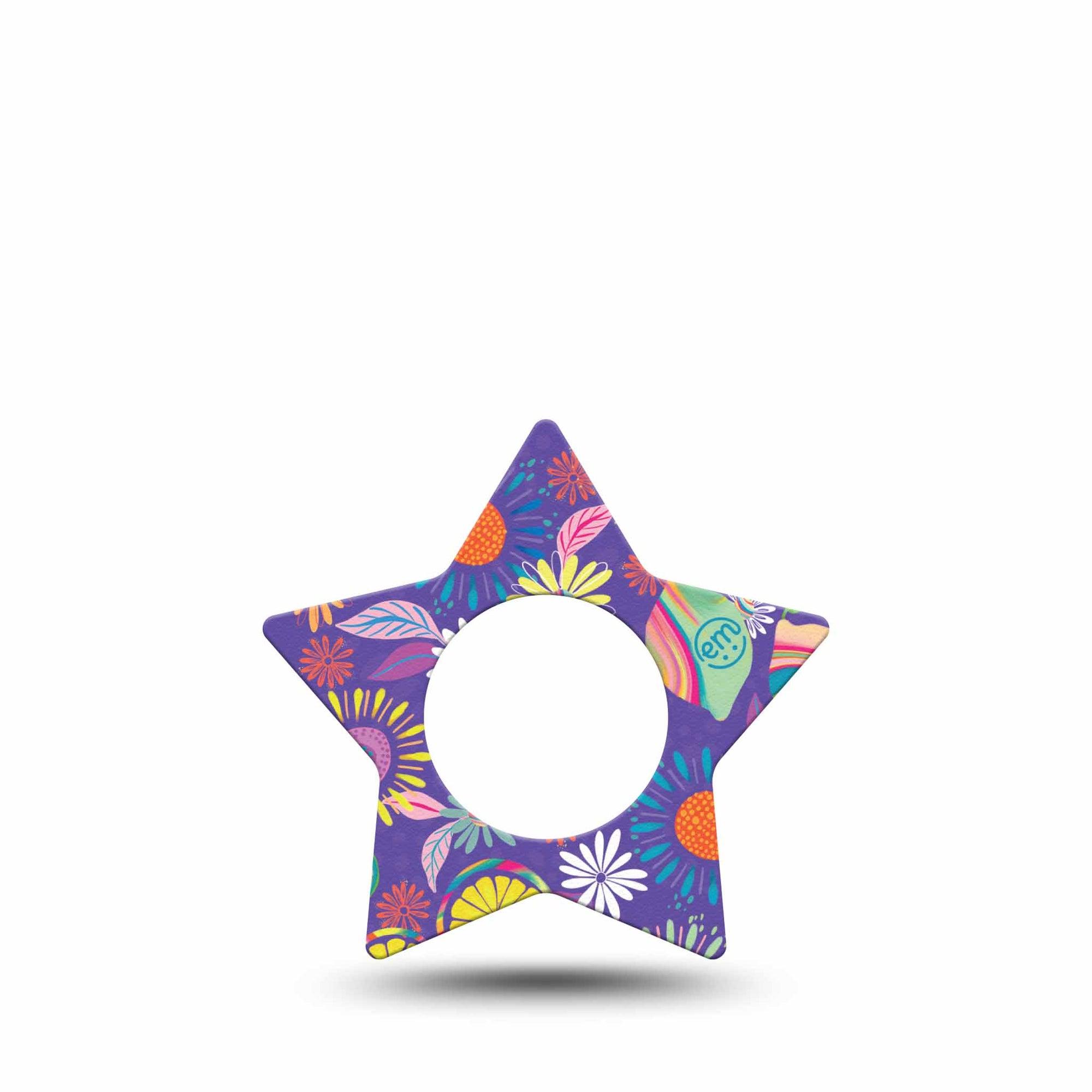 ExpressionMed Purple Flowers Freestyle Libre 2 Star Shape Single Modern Abstract art by Etta Vee Plaster CGM Design, Abbott Lingo