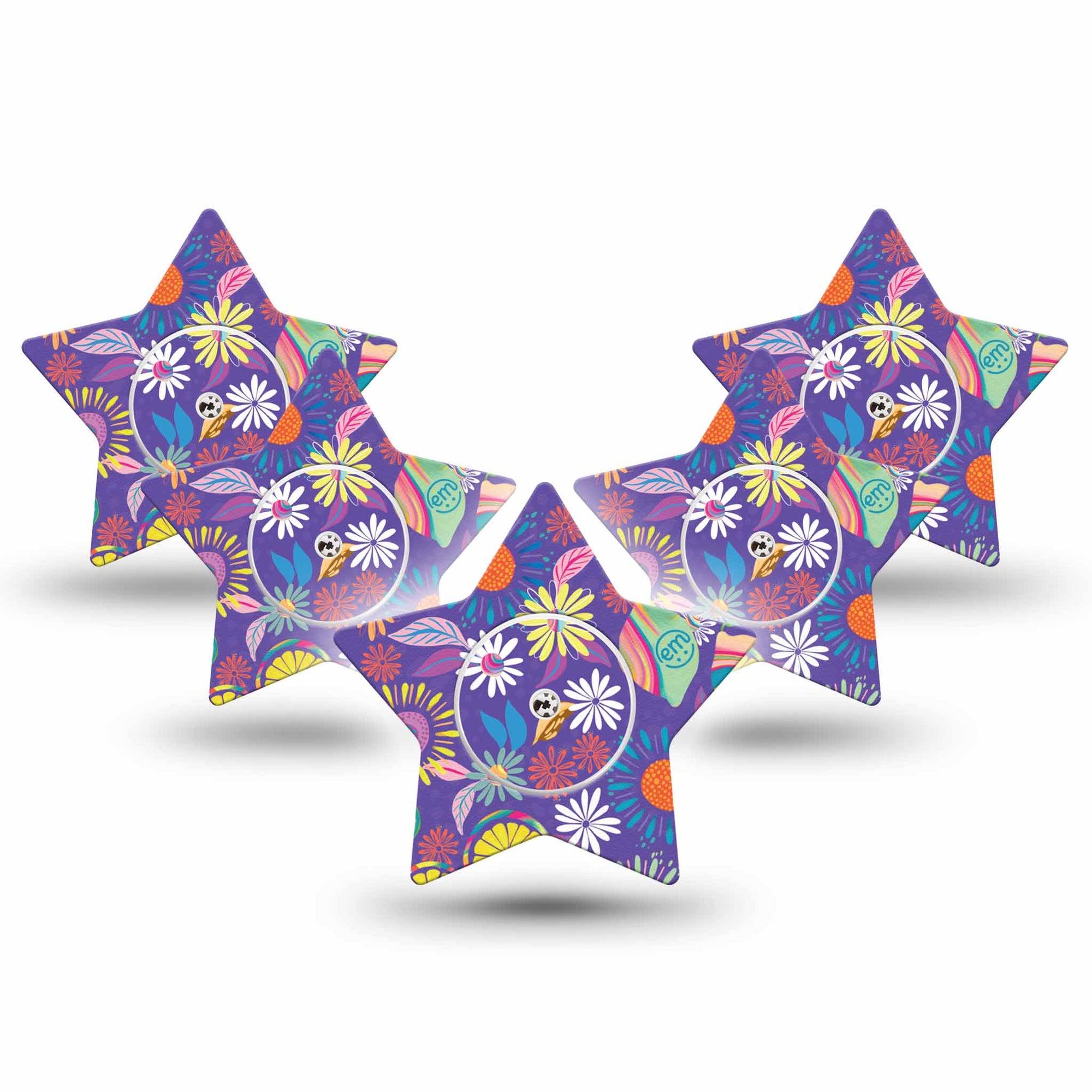 ExpressionMed Purple Flower Freestyle Libre 2 Star Shape 5-Pack  Plaster CGM Design, Abbott Lingo with center stickers
