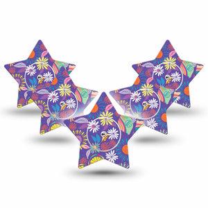 ExpressionMed Purple Flower Freestyle Libre 2 Star Shape 5-Pack  Plaster CGM Design, Abbott Lingo with center stickers