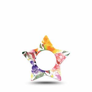 ExpressionMed Floral Art Freestyle Libre 2 Star Shape Single watercolor flowers Plaster CGM Design, Abbott Lingo