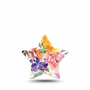 ExpressionMed Floral Art Freestyle Libre 2 Star Shape Single watercolor flowers Plaster CGM Design, Abbott Lingo with center sticker